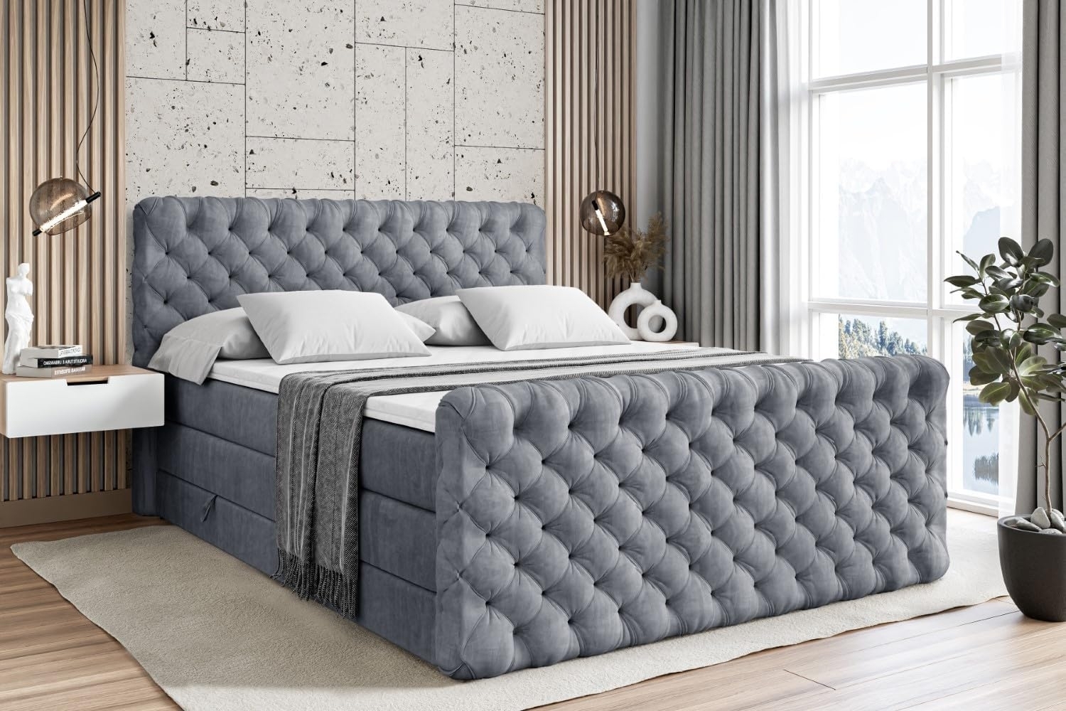 ALTDECOR Boxspringbett BOXI8-Z KING (Multipocket-Matratze H4 und H3 Matratze Bonellfederung Topper Kopfteil) Bild 1