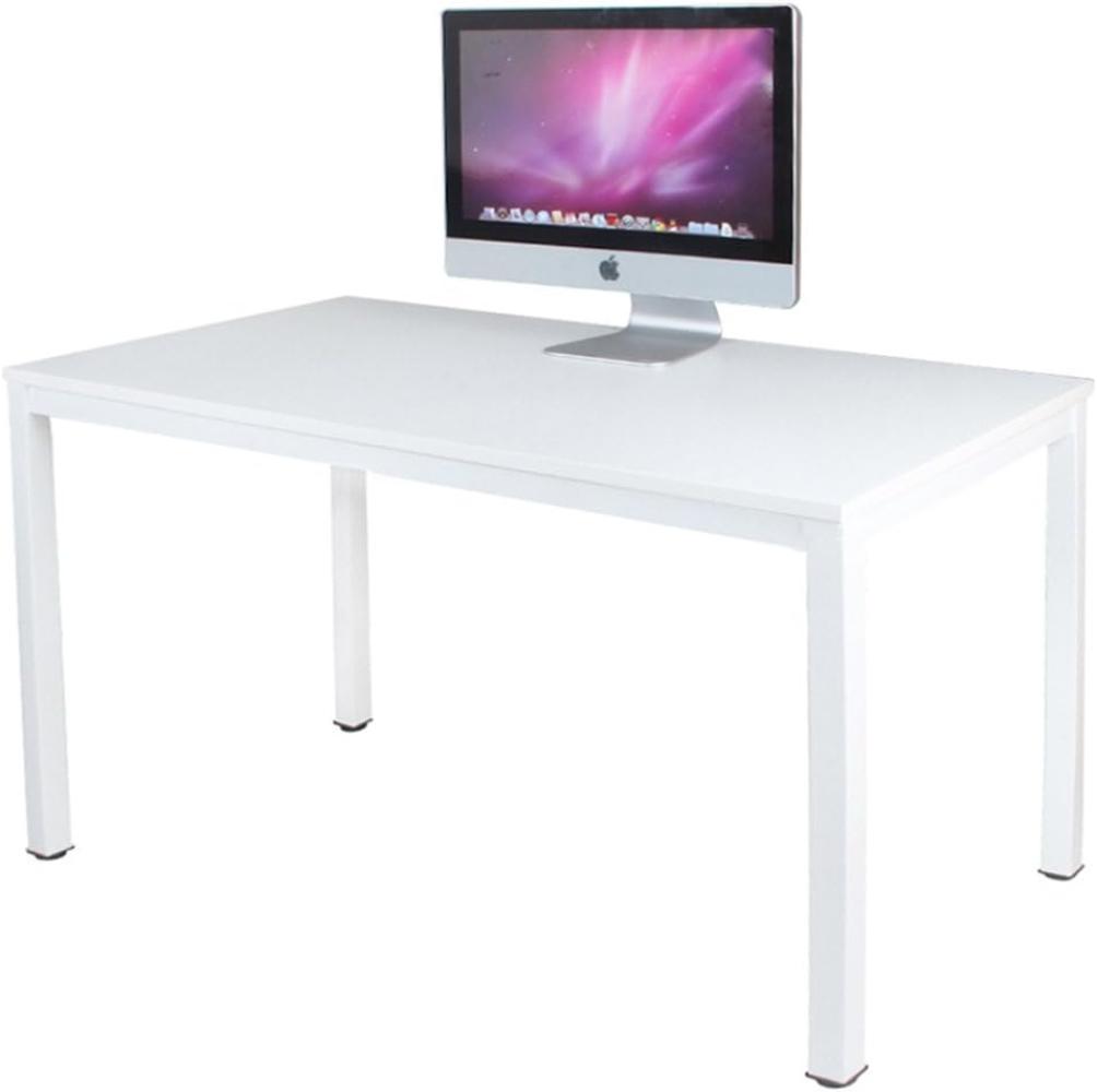 DlandHome Computertisch Holz Schreibtisch 120 x 60 cm Laptop PC Tisch, Moderner Bürotisch Arbeitstisch Konferenztische Esstisch aus Holz und Stahl für Büro und Zuhause, Weiß/Weiß Bild 1