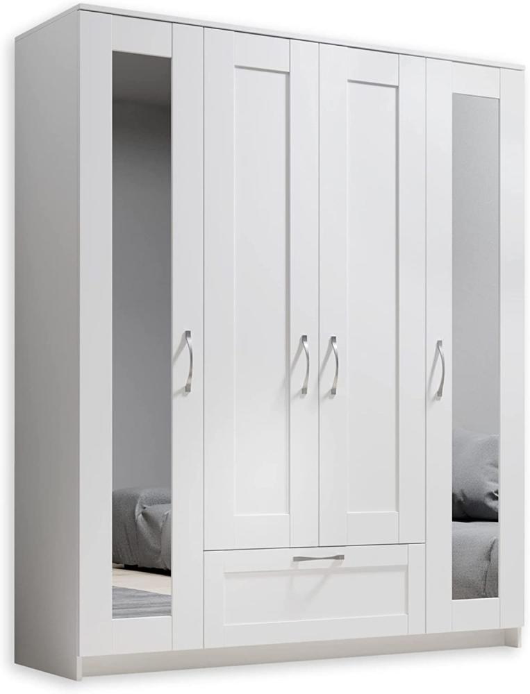 Stella Trading SALIAS Kleiderschrank mit Spiegeltür Weiß - Vielseitiger Drehtürenschrank 4-türig für Ihr Schlafzimmer - 157 x 191 x 51 cm (B/H/T) Bild 1