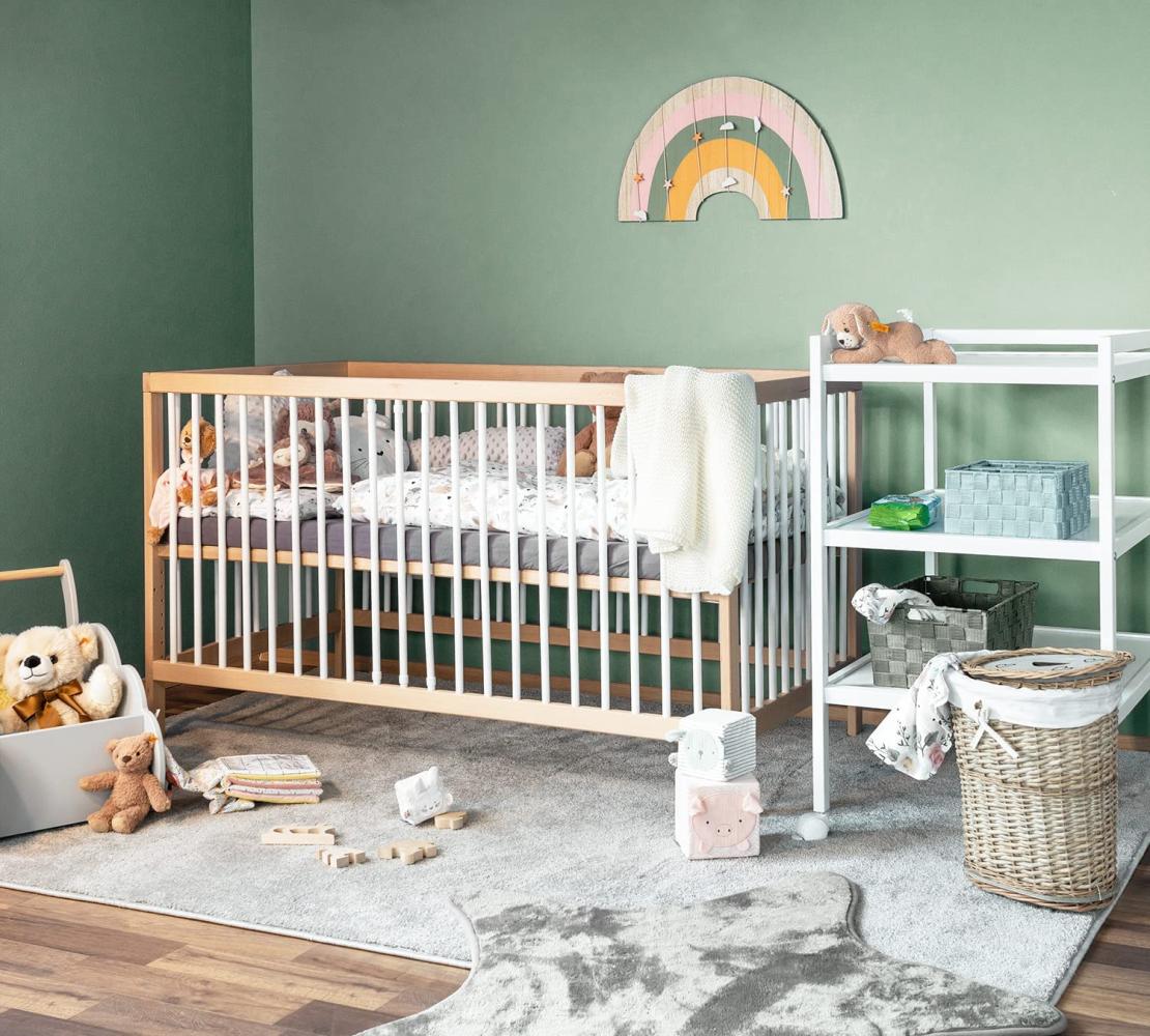Babybett TONI 60x120 cm weiß/natur mit Rausfallschutz und Matratze Bild 1