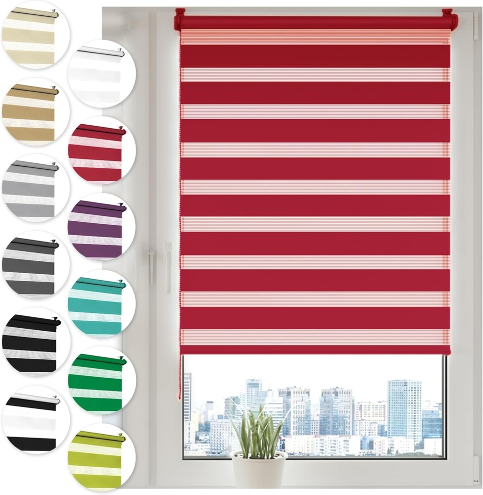 Doppelrollo Klemmfix ohne Bohren 65x150 cm Rot Duo Rollo Klemmrollo Sonnenschutzrollo Fensterrollo für Fenster & Türen Zebrarollo Seitenzugrollo Bild 1