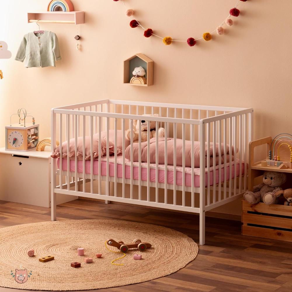 Babybett CASPAR 60x120 cm weiß mit Matratze Bild 1