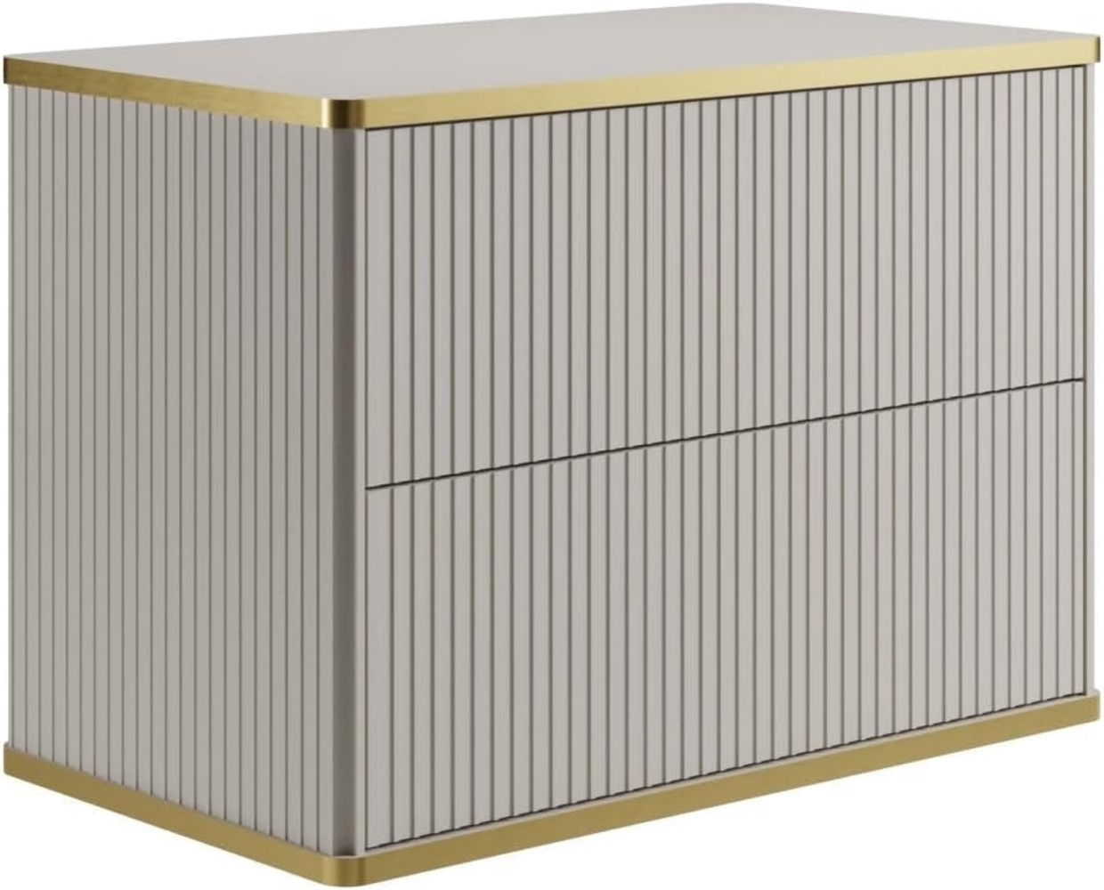 Vente-unique - Waschbeckenunterschrank hängend - Streifenoptik - Goldfarbene Umrandung - Beige - 80 cm - KELIZA Bild 1