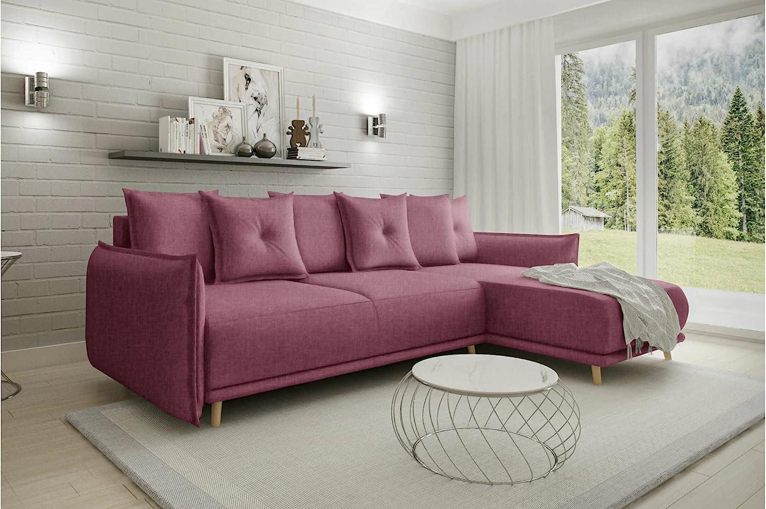 Stylefy Mauri Ecksofa Strukturstoff LARS Rosa Rechts Bild 1