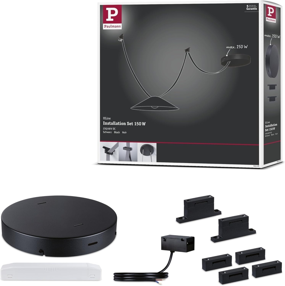 Paulmann Installations-Set für Lichtleiste ULine 150 W Aluminium schwarz Bild 1