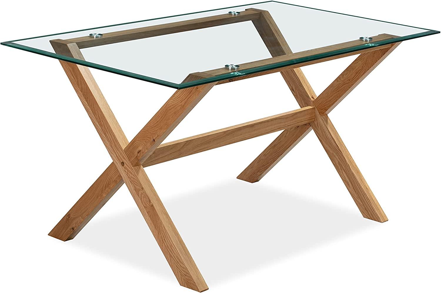 Amazon-Marke – Movian Esstisch, rechteckig, 150 x 85 x 75 cm, Eiche massiv / gehärtetes Glas Bild 1