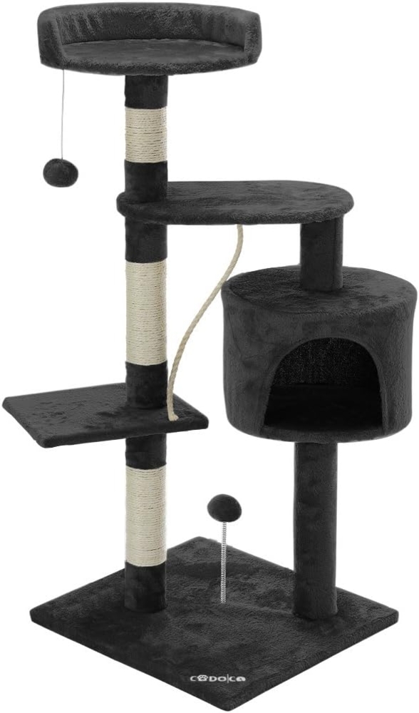 CADOCA® Katzenbaum, 112 cm, mit 3 Aussichtplattformen, 1 Katzenhöhle, 2 Spielbällen & 1 Spielseil Bild 1