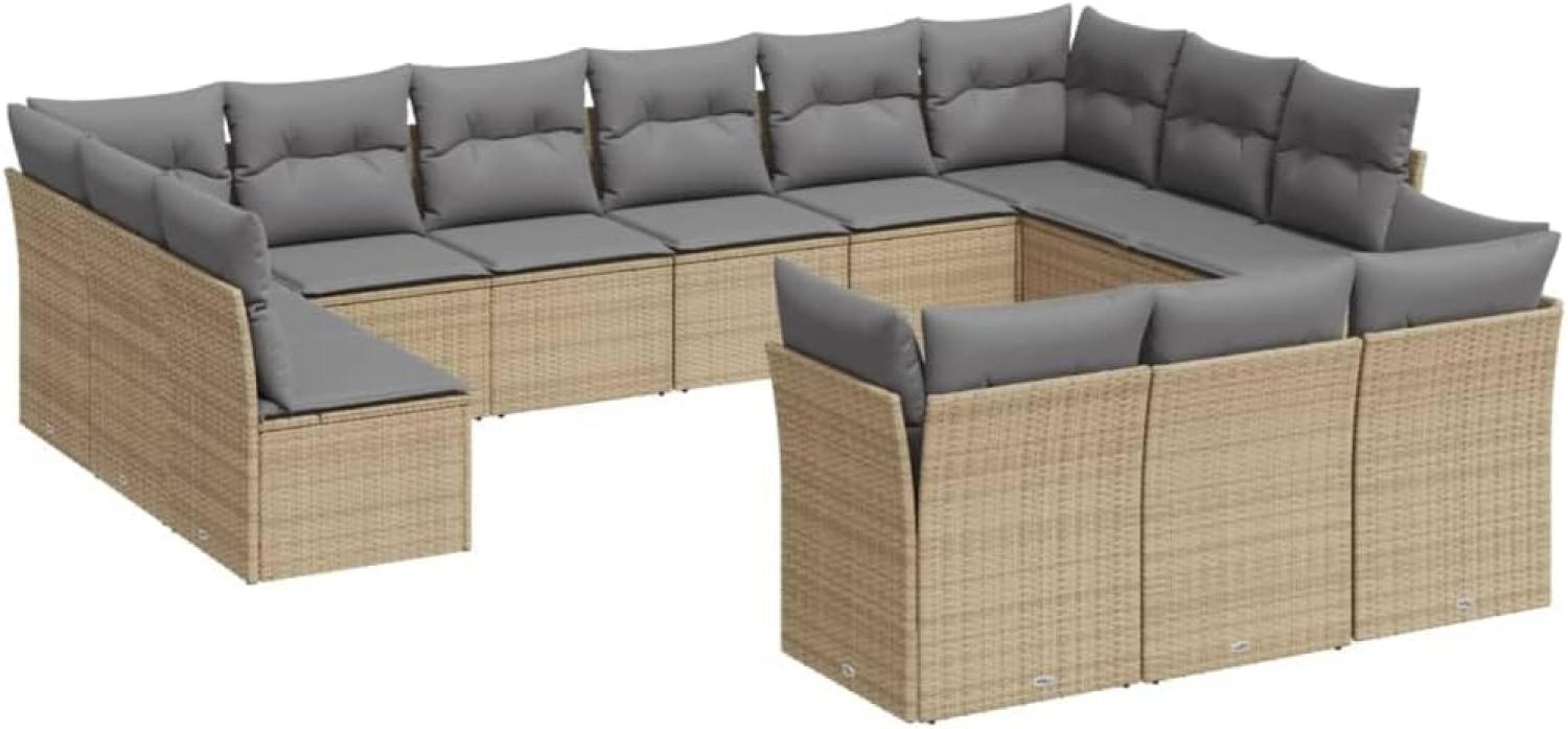 vidaXL 13-tlg. Garten-Sofagarnitur mit Kissen Beige Poly Rattan 3250288 Bild 1