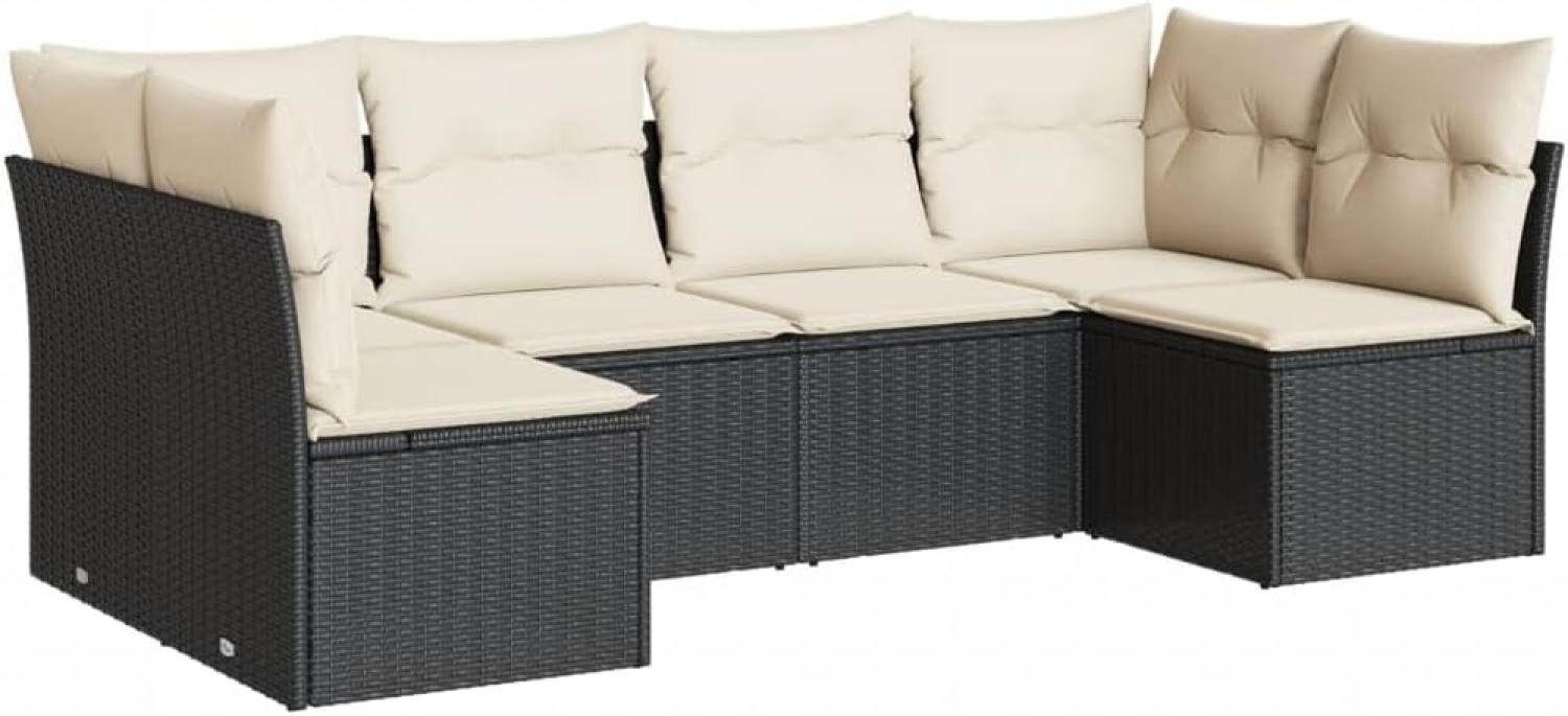 vidaXL 6-tlg. Garten-Sofagarnitur mit Kissen Schwarz Poly Rattan 3249225 Bild 1