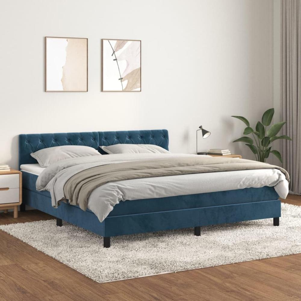 vidaXL Boxspringbett mit Matratze Dunkelblau 160x200 cm Samt 3141495 Bild 1