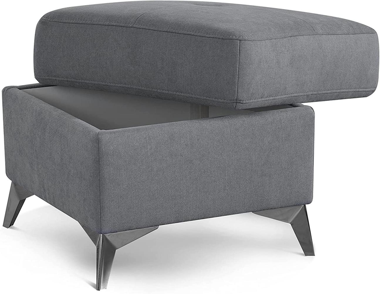 CAVADORE Polsterhocker Cardy / Kleiner Hocker mit Stauraum + Fleckschutz-Bezug fürs Wohnzimmer / Passend zum Ecksofa Cardy / 58 x 48 x 58 / Grau Bild 1