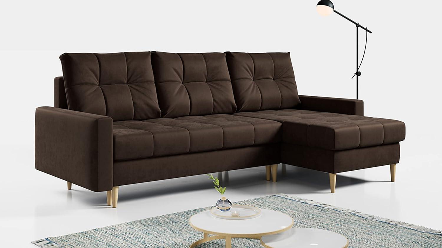 Ecksofa Wohnzimmer - L-form mit Schlaffunktion und Bettkasten - ASTRA - Braun Mikrofaser Bild 1