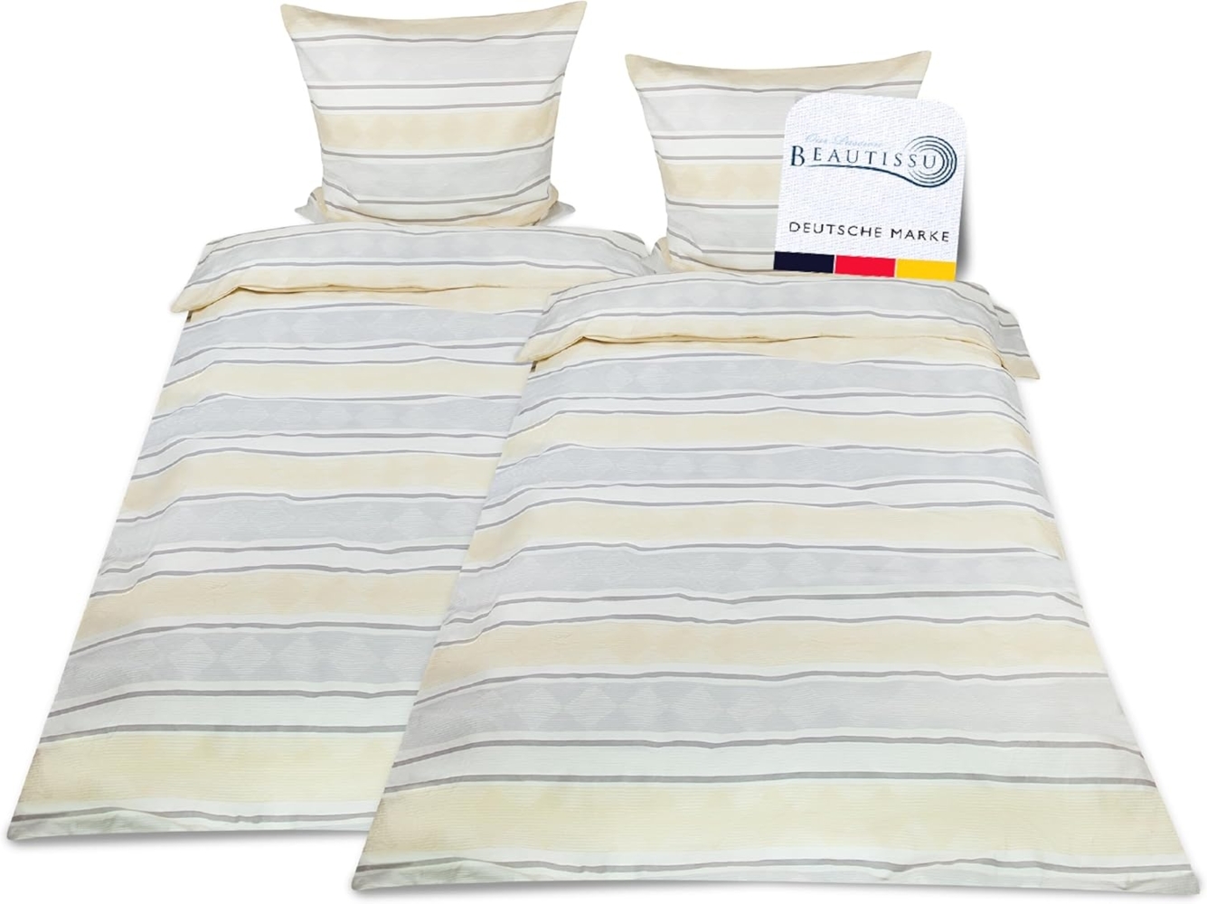 Beautissu 4tlg Biber Bettwäsche Viola Beige 220cm, 155cm Bild 1