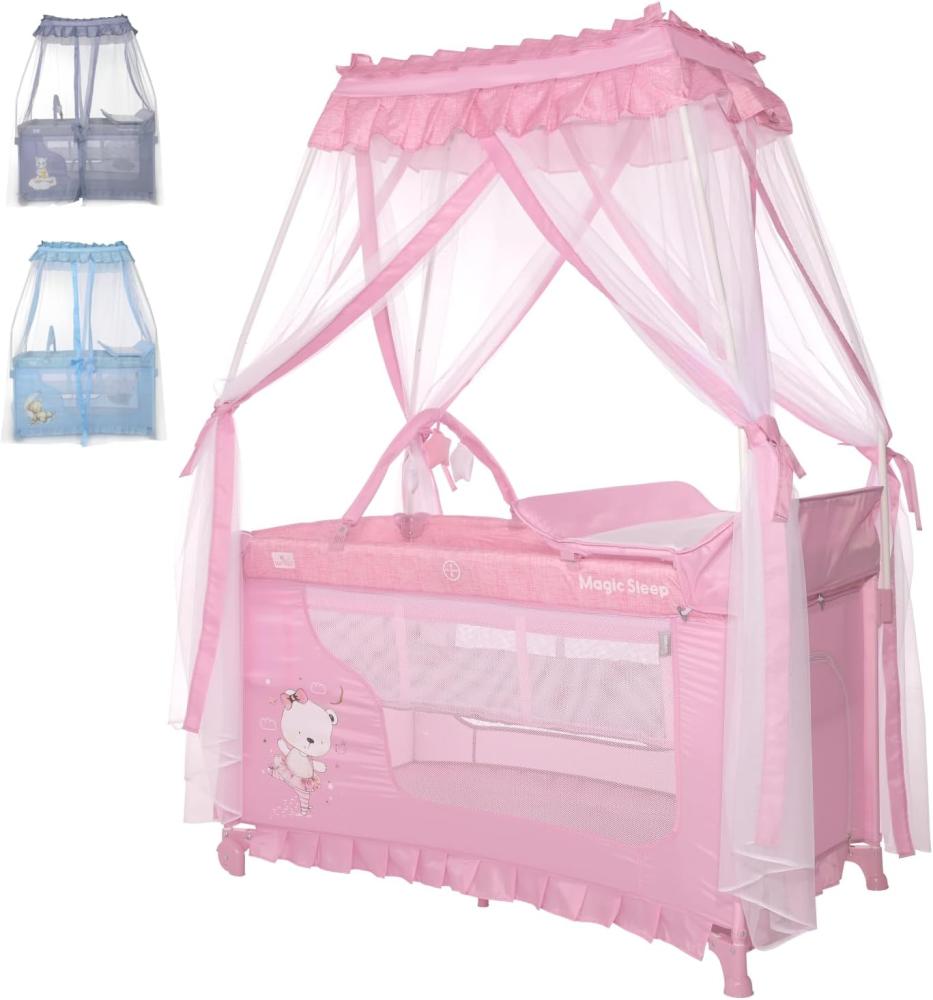 Lorelli Reisebett Magic Sleep 2 Ebenen Baldachin Mobile Wickelauflage faltbar pink Bild 1