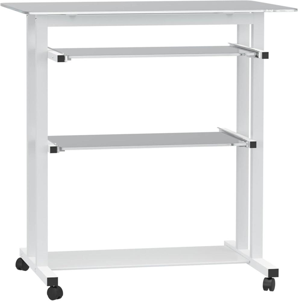 HOMCOM Computertisch Eckschreibtisch Winkelschreibtisch Schreibtisch Bürotisch PC moderner einfacher Stil Hartglas Eisenrohr Weiß 80 x 51 x 83 cm Bild 1