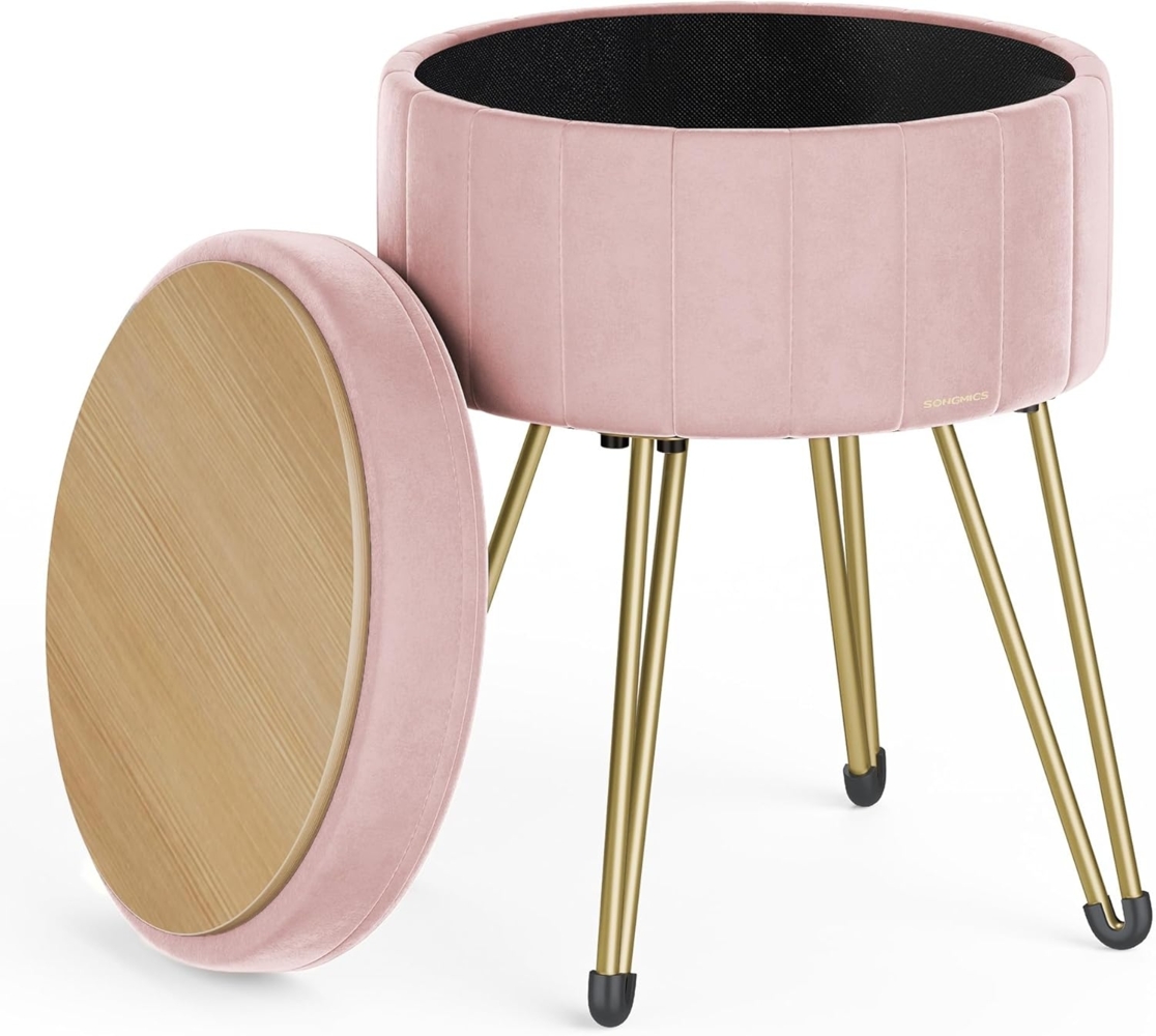 Songmics Sitzhocker Hocker (Schminktischhocker, Samt Schminkhocker), 4 Metallbeine, für Ankleidezimmer, Wohnzimmer, Schlafzimmer, rosa Bild 1