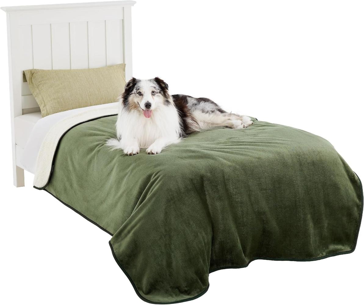 Lesure wasserdichte Hundedecke Grosse Hunde - 152x203cm waschbar Hundedecke Outdoor, XL Hundedecke Sofaschutz aus Sherpa Fleece, Katzendecke flauschig für Couch, Olivgrün Bild 1