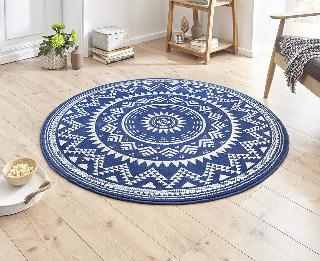 Kurzflor Teppich Valencia Rund - blau - 200 cm Durchmesser Bild 1