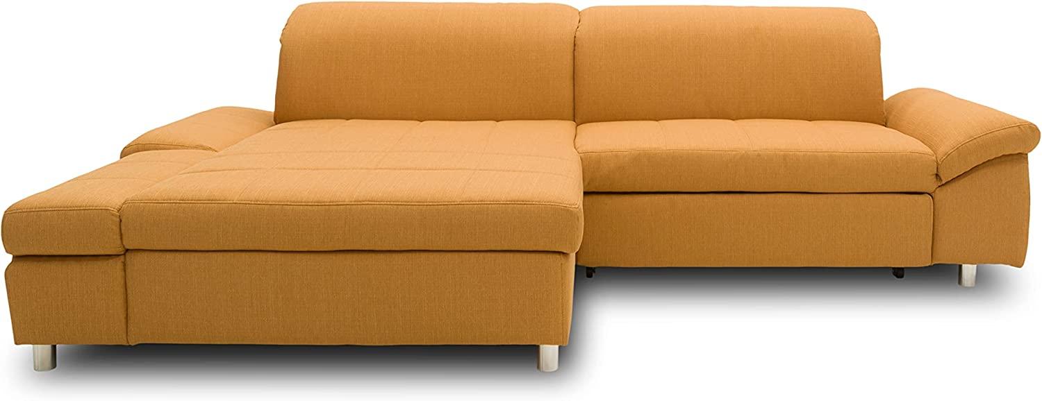 DOMO. collection Mika Ecksofa, Sofa mit Schlaffunktion und Bettkasten in L-Form, Schlafsofa mit Rücken- und Armlehnfunktion, 260x178x80 cm, Polsterecke in gelb Bild 1