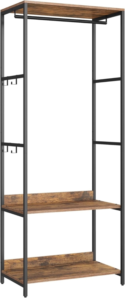 SONGMICS Kleiderschrank offen, Kleiderständer, Garderobenständer, Garderobe mit Kleiderstange, Ablagen, abnehmbare Haken, 40 x 60 x 181 cm, vintagebraun RGR006B01 Bild 1