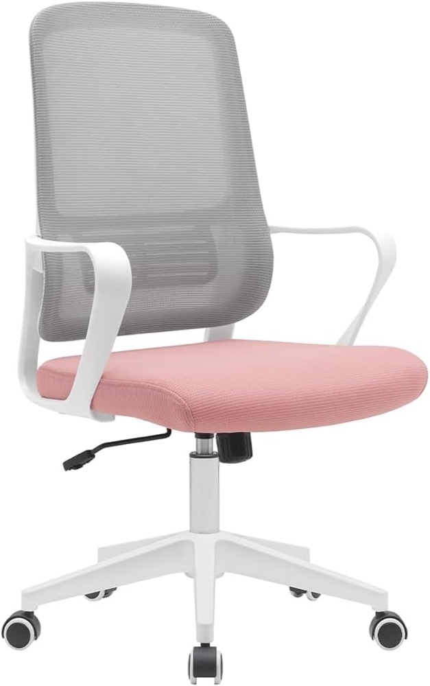 BAKAJI Sedia da Ufficio e Grigio Poltrona Scrivania Girevole Regolabile Bürostuhl, Legierter Stahl Nylon, Rosa und Grau, 57x98-108 cm Bild 1