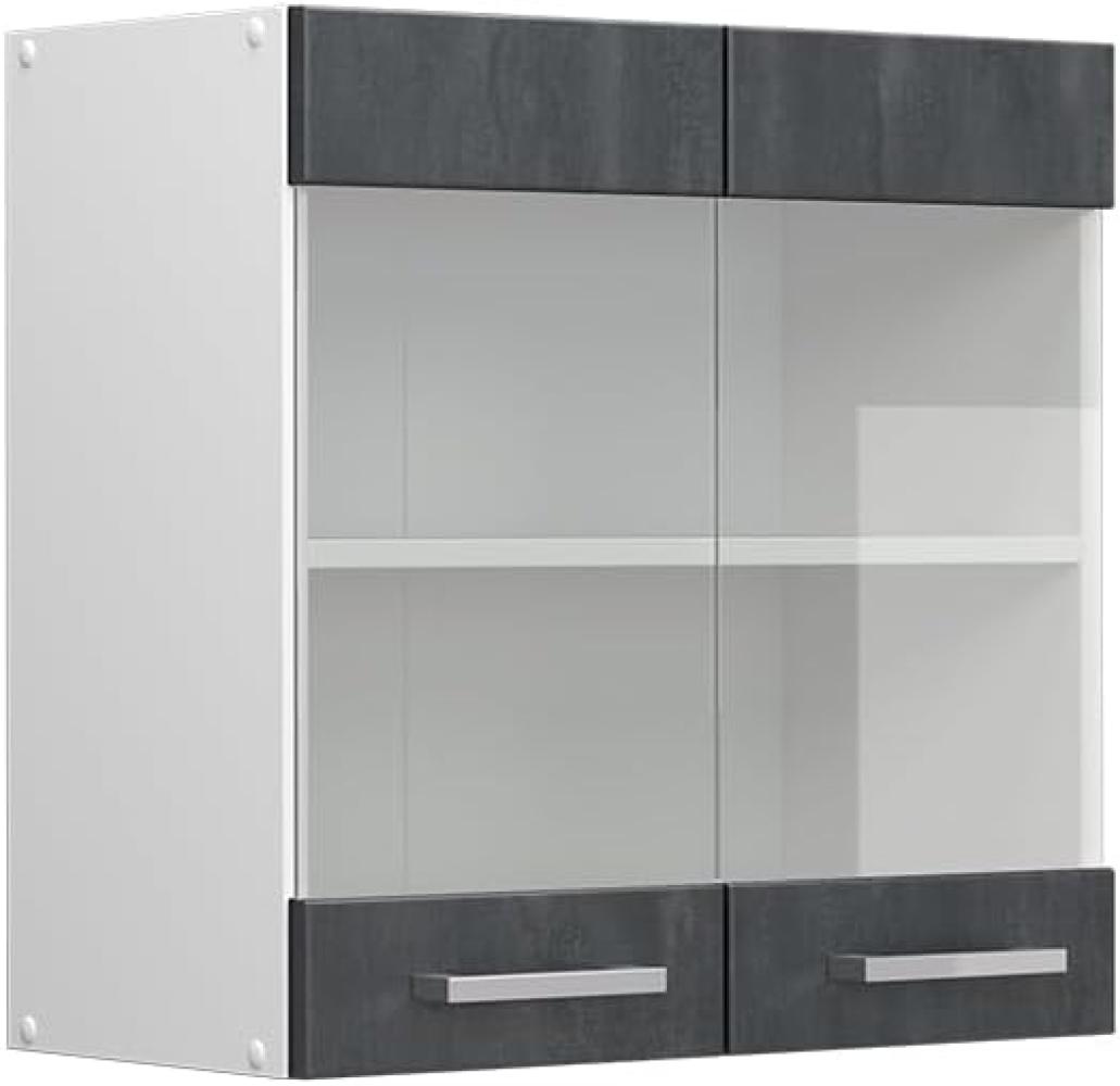 Vicco Küchenschrank Glas R-Line, Schwarz Beton/Weiß, 60 cm Bild 1