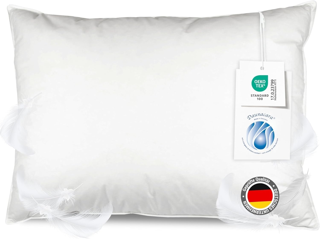 ZOLLNER Kopfkissen, Füllung: 90% Federn, 10% Daunen, Seitenschläfer, anti-allergisch, milbenresistent, weich, 60 x 80 cm, 90% Federn, 10% Daunen, vom Hotelwäschespezialisten Bild 1