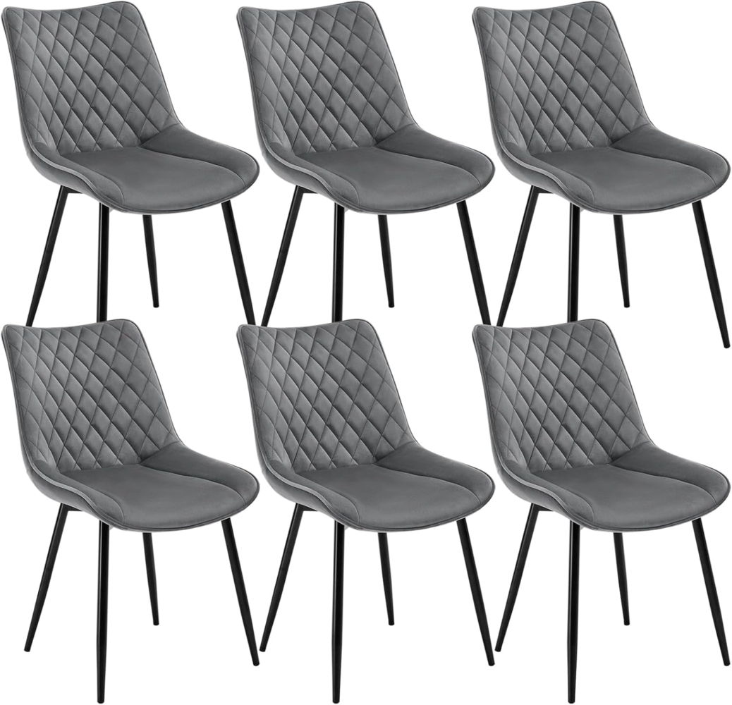 WOLTU® Esszimmerstühle BH209dgr-6 6er Set Küchenstuhl Polsterstuhl Wohnzimmerstuhl Sessel mit Rückenlehne, Sitzfläche aus Samt, Metallbeine, Dunkelgrau Bild 1