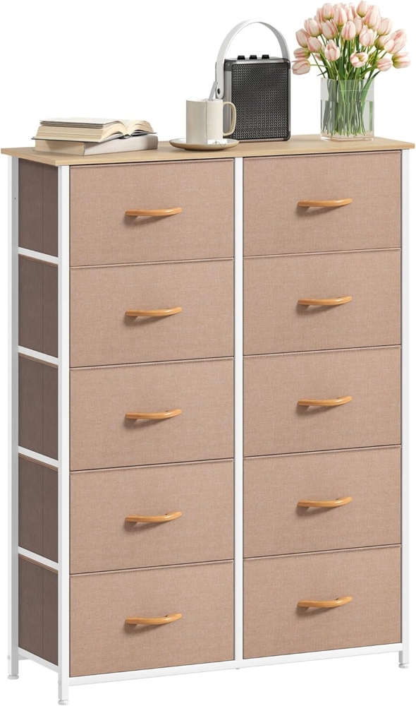 DWVO Kommode mit 10 Schubladen, Schrank aus Stoff mit Griffen, Metallgestell & MDF-Holzplatte, langlebig, für Schlafzimmer & Wohnzimmer,Cremeweiß Bild 1