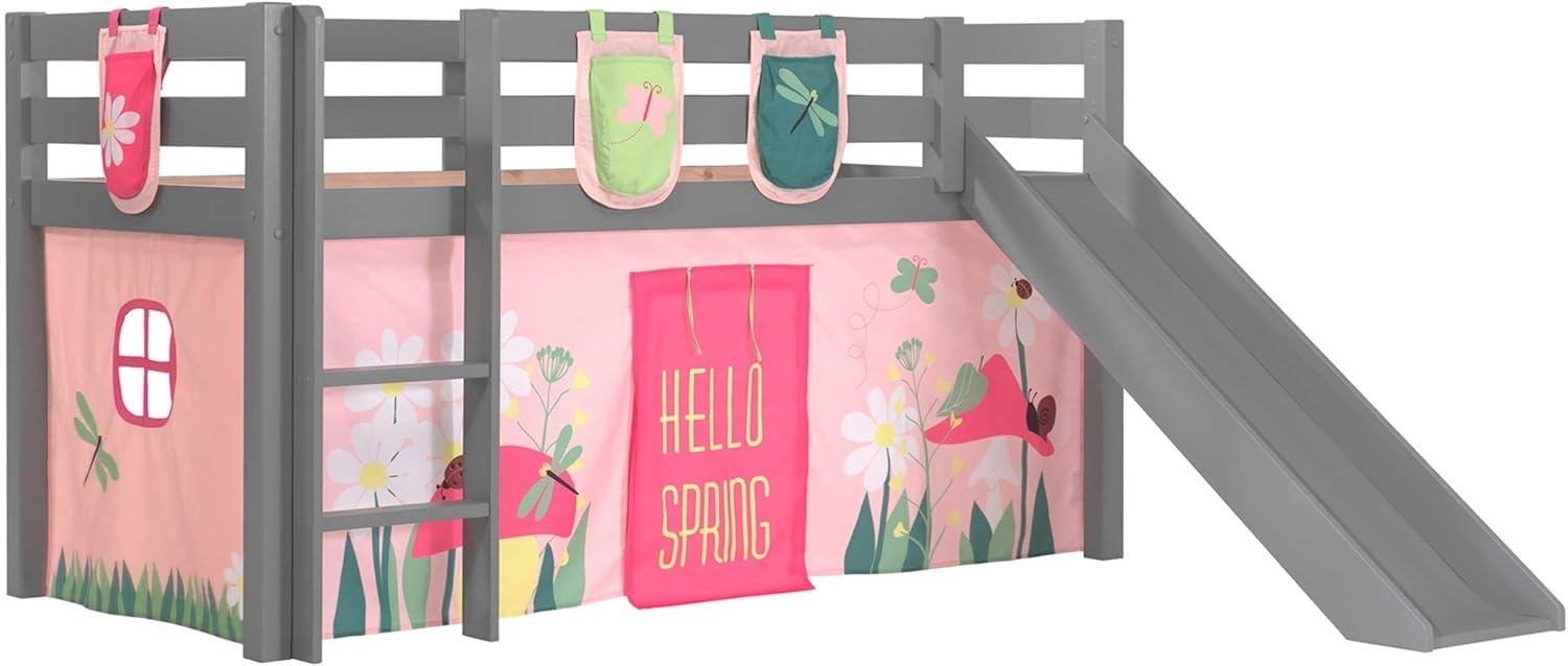 Vipack Spielbett 'Pino' inkl. Rutsche mit Textilset Vorhang und 3 Taschen 'Spring' Bild 1