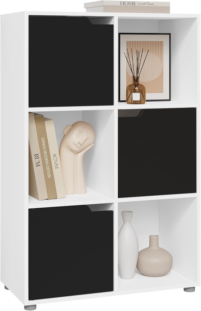 WOLTU Bücherregal Bücherschrank Standregal Aufbewahrungsregal Raumteiler Büroregal Aktenschrank, mit 3 Türen 6 Fächern, 59,6 x 91 x 29 cm, Weiß+Schwarz, SK001wsz Bild 1