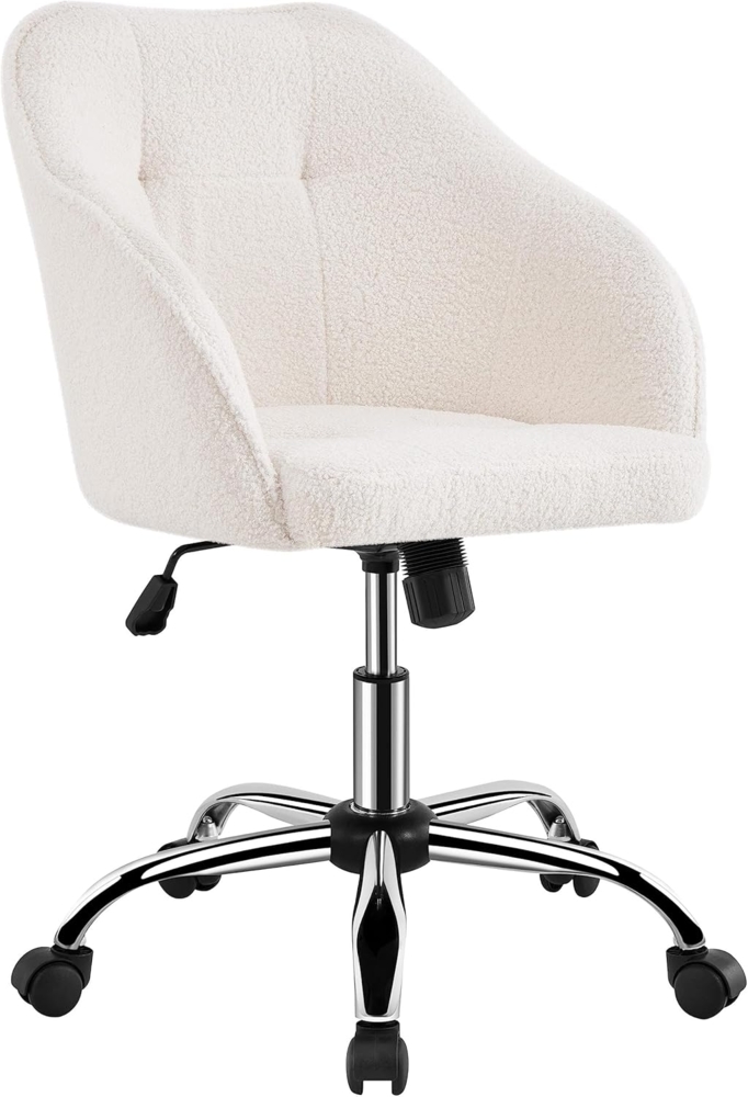 Yaheetech Homeoffice Stuhl, Schminkstuhl, höhenverstellbar Drehstuhl, SamtStuhl Schreibtischstuhl für Arbeitszimmer, Schlafzimmer, Atmungsaktiv Rollstuhl bis 136 KG belastbar Elfenbein Bild 1