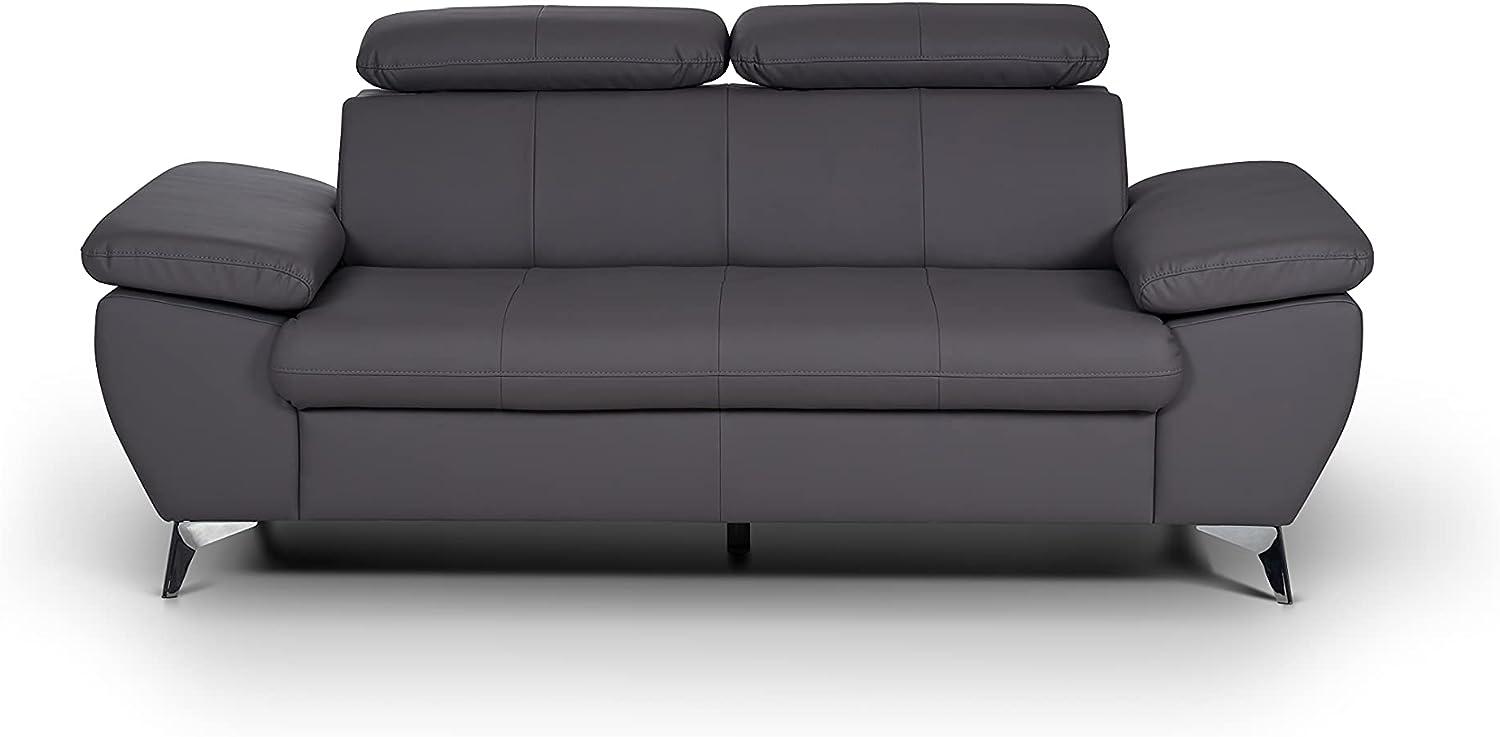 Mivano 2,5er-Sofa Gisele / Sofagarnitur mit Kopfteilverstellung und Armteilfunktion / 196 x 83 x 100 / Kunstleder, Grau Bild 1