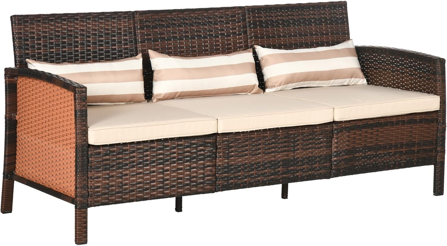 Outsunny Gartenbank Rattan Sofa mit Kissen (Gartenmöbel, 1-St, Garten Loungesofa), Stahl, Braun, 173 x 68 x 78 cm Bild 1