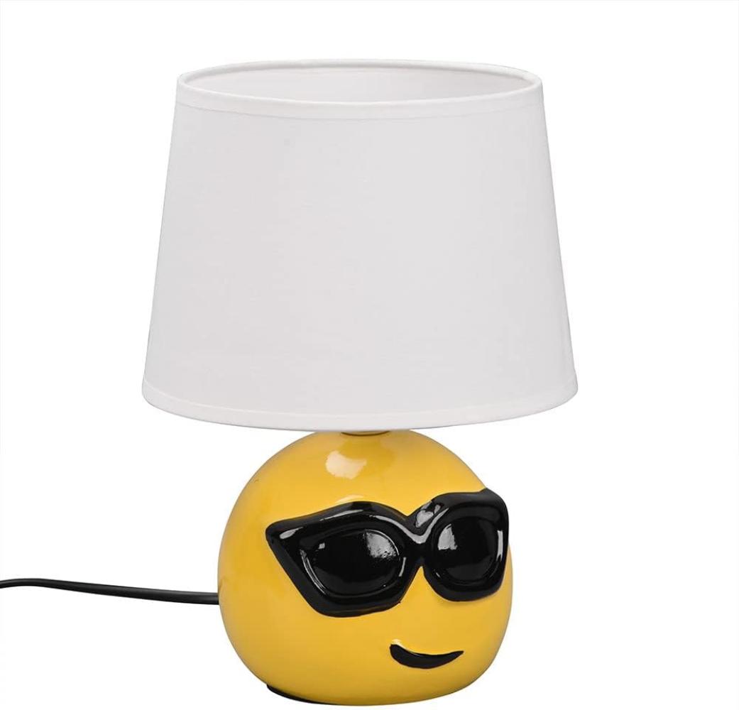 Tischleuchte, Smiley-Look, Keramik, Textil weiß, H 26 cm Bild 1