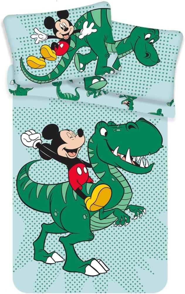 Mickey Maus Dinosaurier Babybettwäsche Kinderbettwäsche 100x135 cm 100 % Baumwolle Bild 1