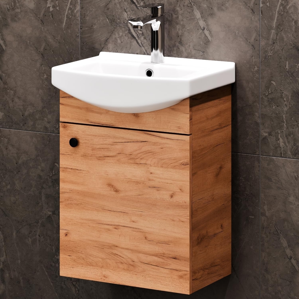 Planetmöbel Waschtischunterschrank 45 cm (Gold Eiche) mit Armatur in Chrom Bild 1