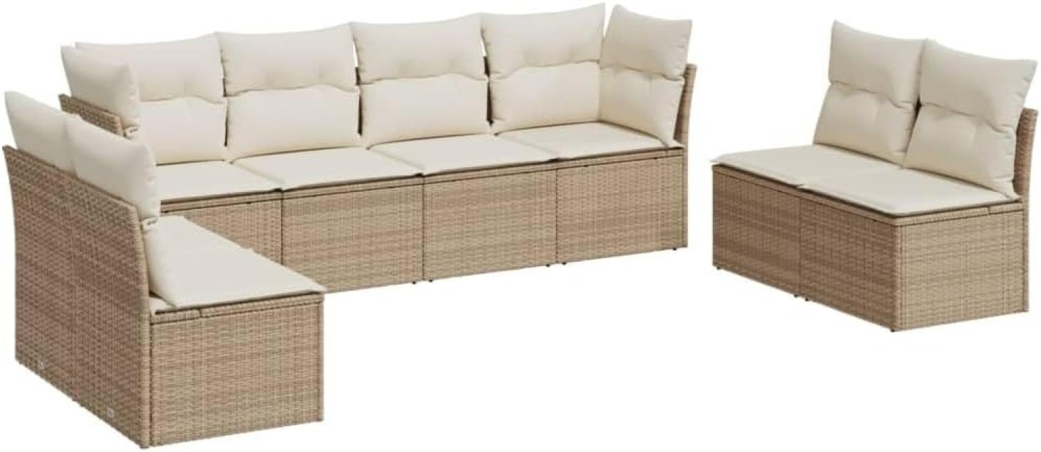 8-tlg. Garten-Sofagarnitur mit Kissen Beige Poly Rattan Bild 1