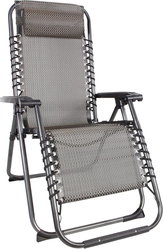 Spetebo Relaxsessel mit Kopfkissen aus Textil Gewebe 175x65 cm - grau-braun - Gartenstuhl mit Verstellbarer Rückenlehne und Fußteil - Sonnenliege Hochlehner Gartenliege Liegestuhl klappbar Bild 1
