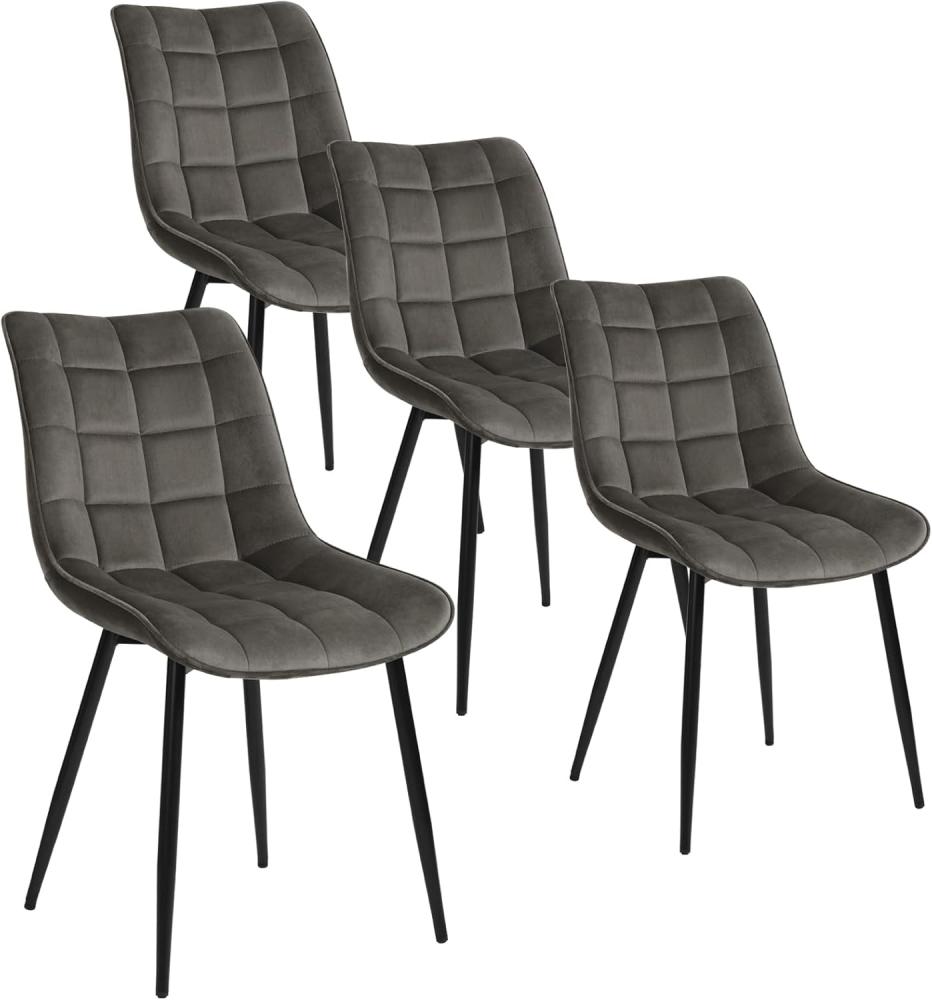 WOLTU 4 x Esszimmerstühle 4er Set Esszimmerstuhl Küchenstuhl Polsterstuhl Design Stuhl mit Rückenlehne, mit Sitzfläche aus Samt, Gestell aus Metall, Dunkelgrau, BH142dgr-4 Bild 1