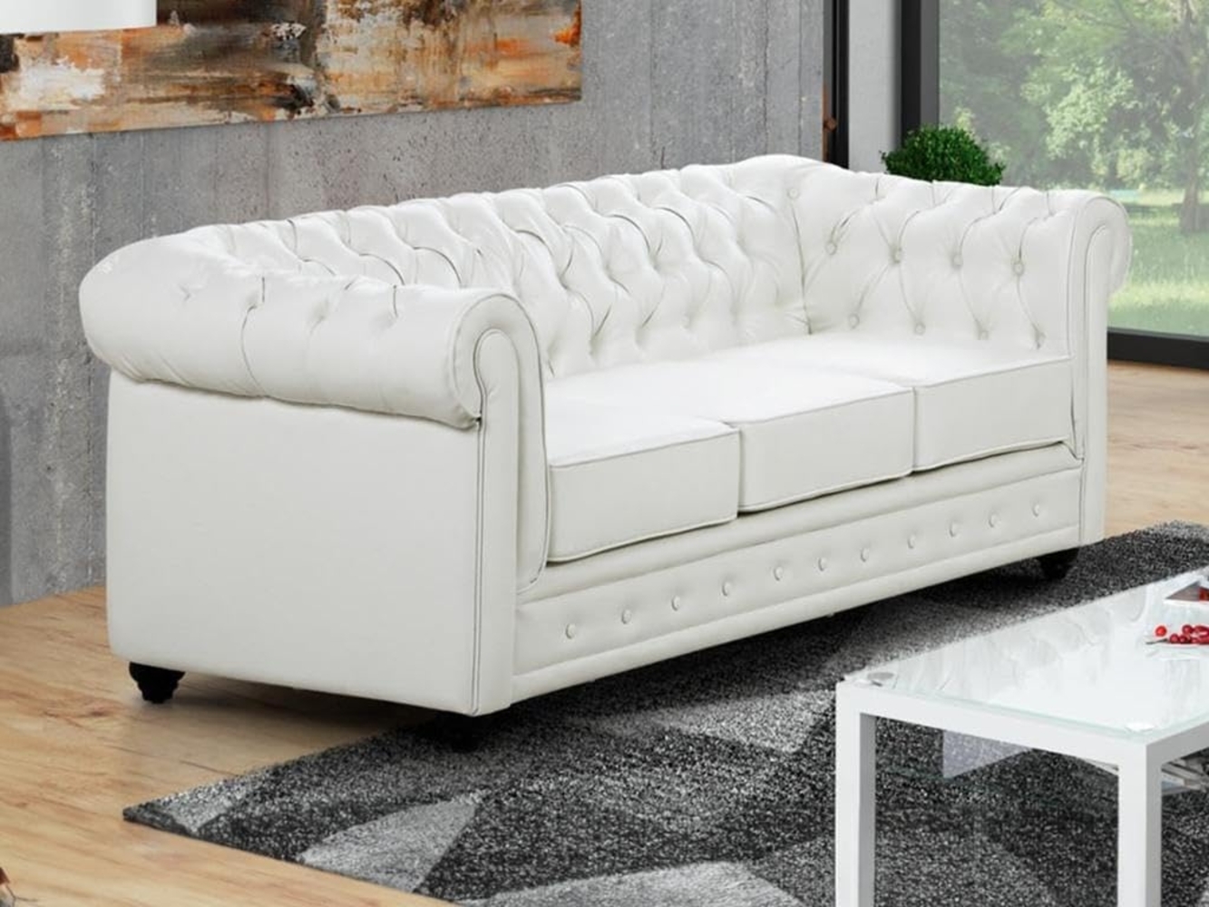 Vente-unique - Sofa 3-Sitzer - Kunstleder - Weiß - CHESTERFIELD Bild 1