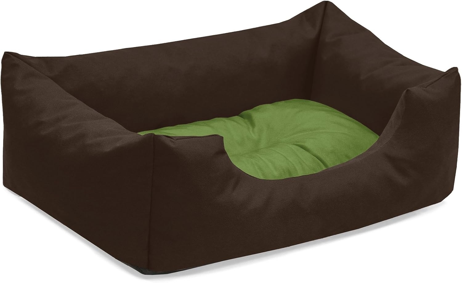 BedDog Hundebett MIMI, Hundesofa aus Cordura, Microfaser-Velours, waschbares Hundebett vier-eckig mit Rand, Hundekissen (S) ca. 55 x 40 x 17 cm, GREEN-FIELD (braun/grün) Bild 1