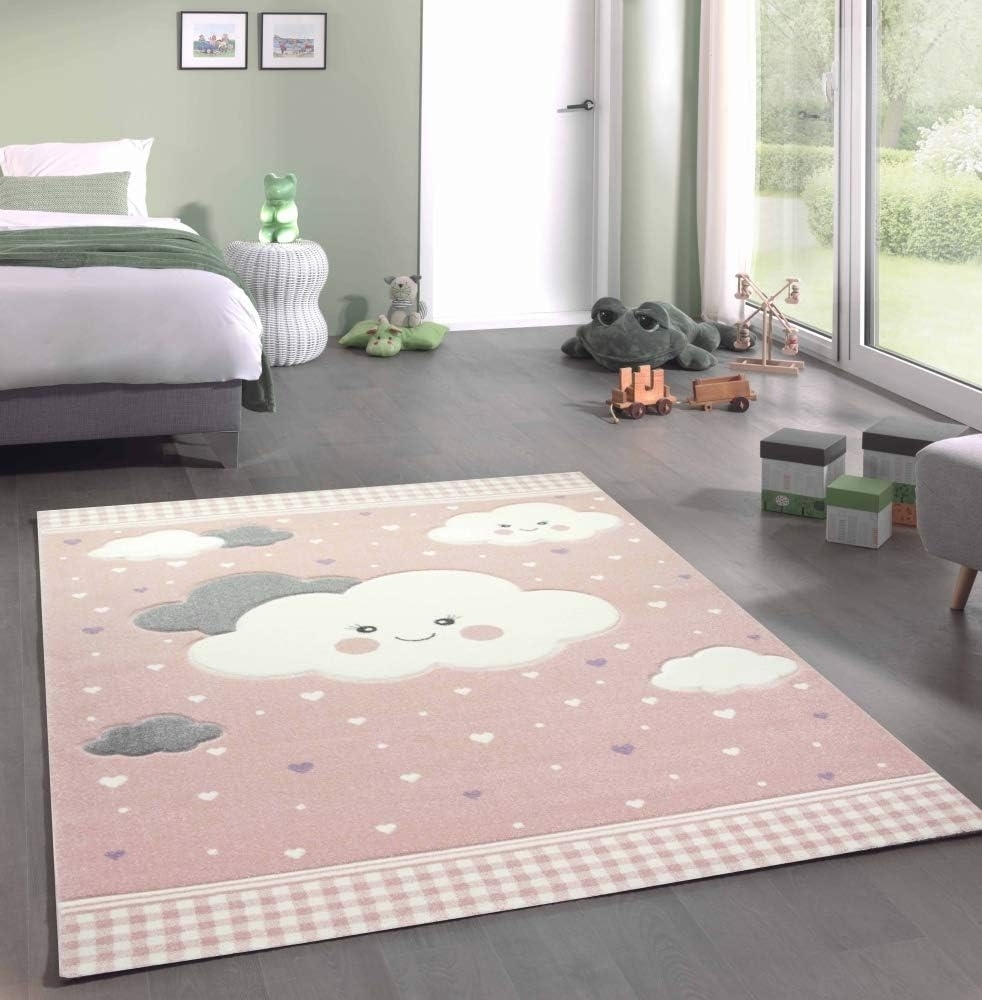 Carpetia Kinderteppich Teppich Kinderzimmer Kinderteppich Wolken rosa, rechteckig, Höhe: 13 mm Bild 1