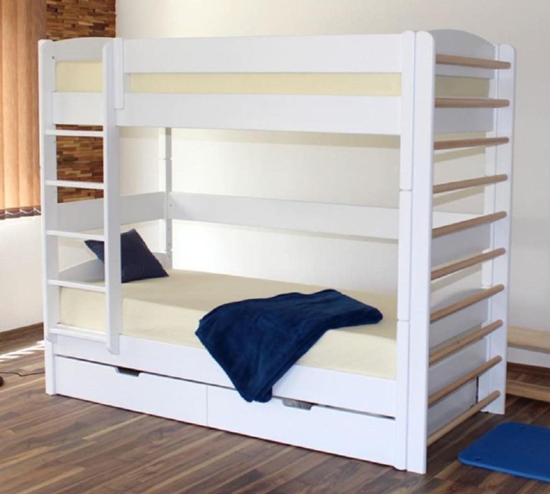 Casa Padrino Luxus Massivholz Kinder Etagenbett Weiß / Naturfarben 211 x 98 x H. 185 cm - Multifunktions Kinderbett mit Leiter und Sprossenwand - Kinderzimmer Möbel Bild 1