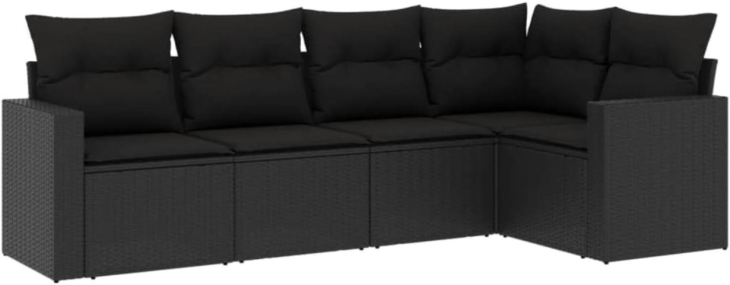 vidaXL 5-tlg. Garten-Sofagarnitur mit Kissen Schwarz Poly Rattan 3251262 Bild 1