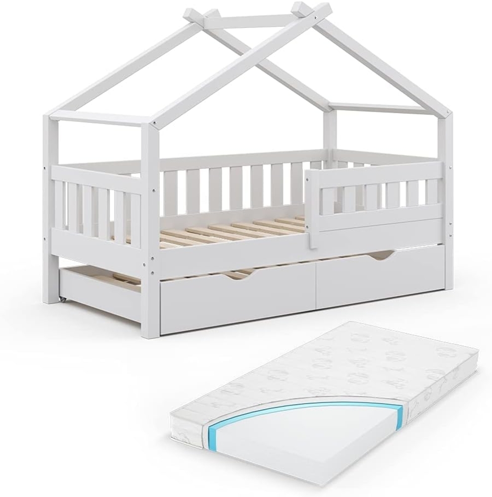 Vitalispa Hausbett Weiß 80x160 cm mit Gästebett und Matratze, Design Bild 1