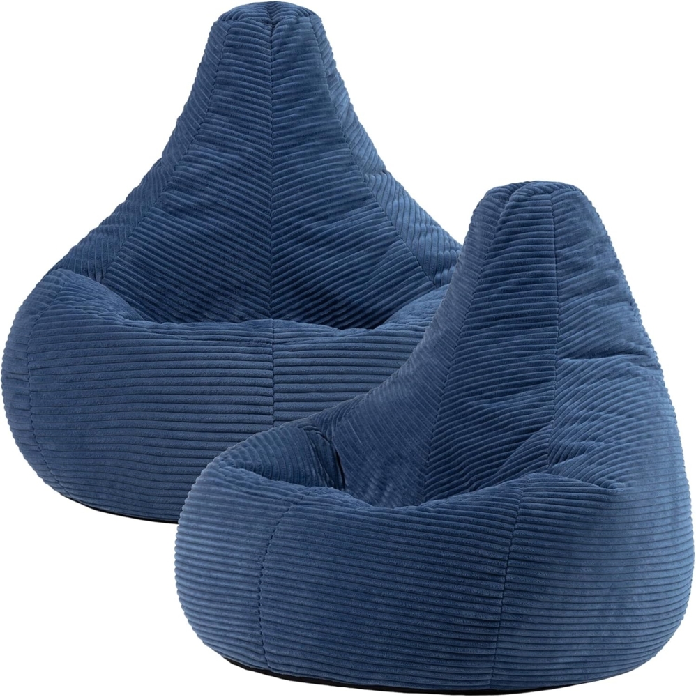 Icon Dalton Sitzsack Cord, Denimblau, 2er-Pack, Gaming Sitzsack Erwachsene mit Füllung, Bean Bag, Cord Sessel, Lounge Sessel, Lounge Stuhl, Schlafzimmer, Wohnzimmer, Wohnzimmer Möbel Bild 1