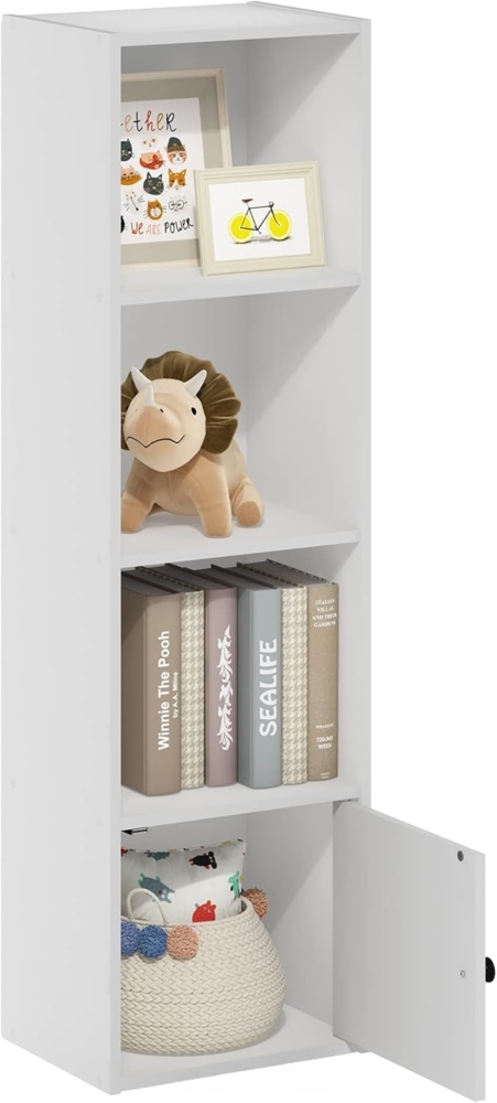 Furinno Luder Bücherregal mit 4 Ablagen und 1 Tür, weiß, 4-Tier Bild 1