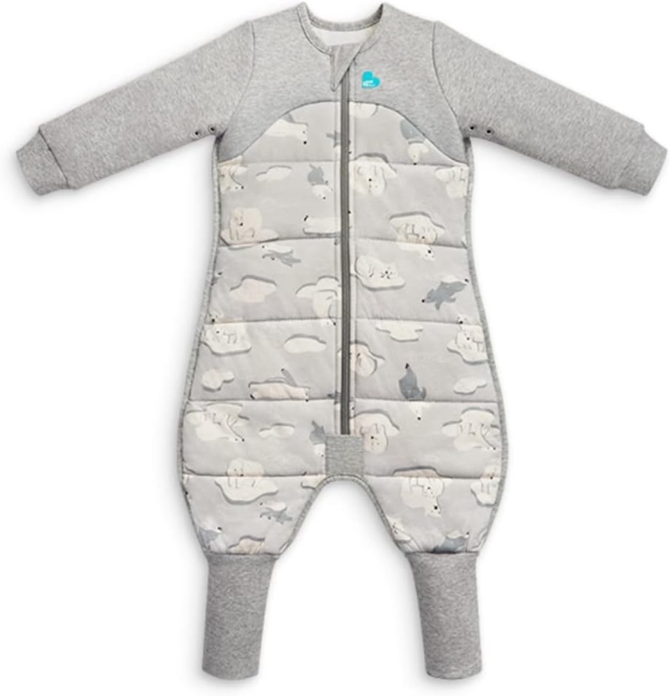 Love To Dream Schlafanzug, extra warm, 4–5 Jahre, grau, 3,5 Tog für Kälte (unter 16 °C), Lange Ärmel, maschinenwaschbares Baumwollfleece, für Bewegung mit Grip-Pads, Von Hebammen empfohlen Bild 1