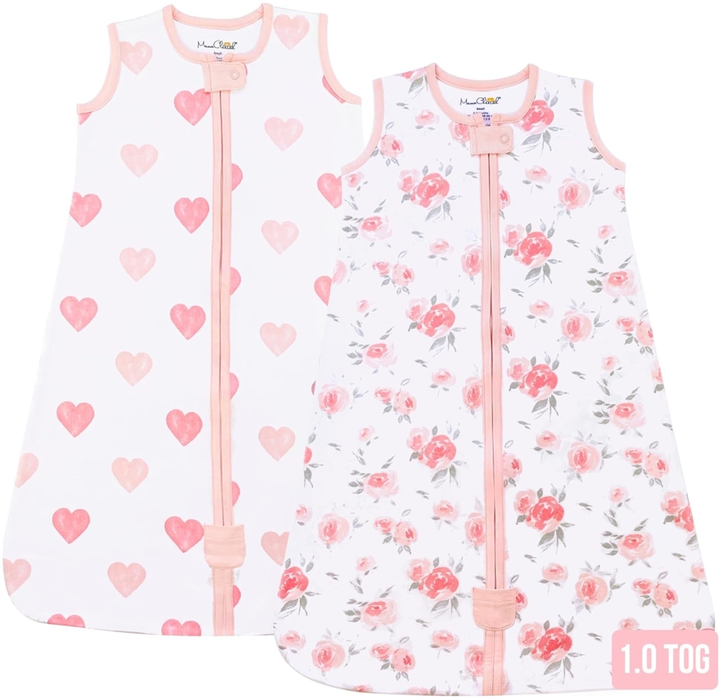 Baby Schlafsack 1.0 TOG, Bio-Baumwolle Baby tragbare Decke mit Zwei-Wege-Reißverschluss, Swaddle Transition, All-Season Schlafsack für Neugeborene Kleinkind Kleinkind Junge Mädchen, 2-Pack, 0-6 Monat Bild 1